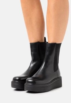 Zign Leather - Enkellaarsjes Met Plateauzool - Black